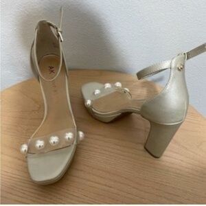 Ann Klein Pearl Accent Clear Toe Champagne Heels